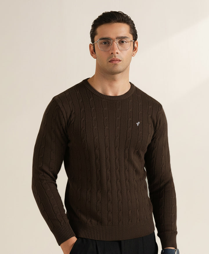 Chocolate Brown Cable Knit Sweater