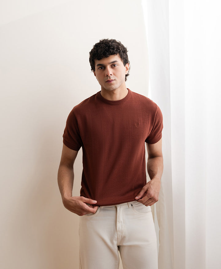 Rustic Maroon Knitted Crew