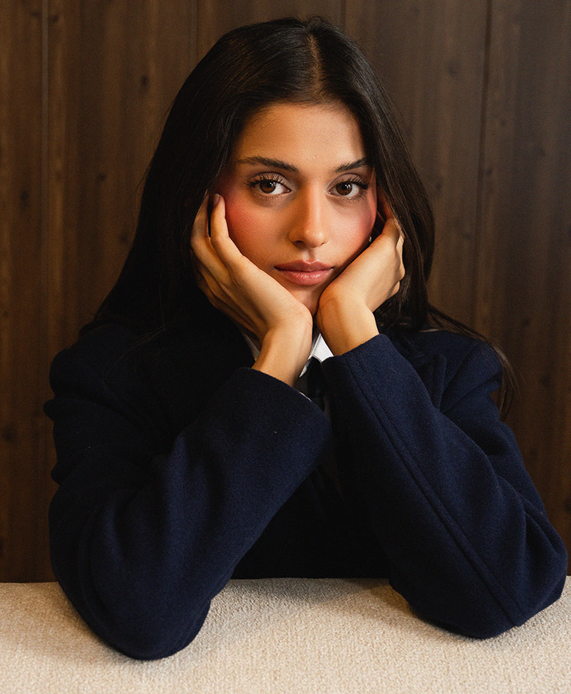 Navy Double Breasted Long Coat (Women)