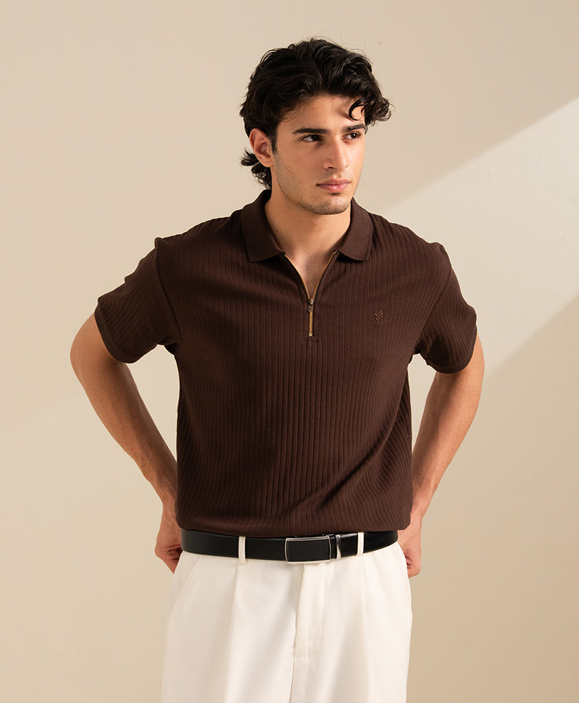 Chocolate Fine Drop Needle Zip POLO