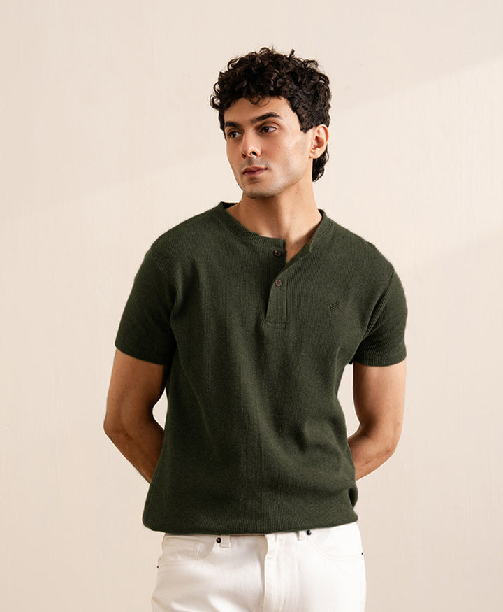 Olive Waffle Henley