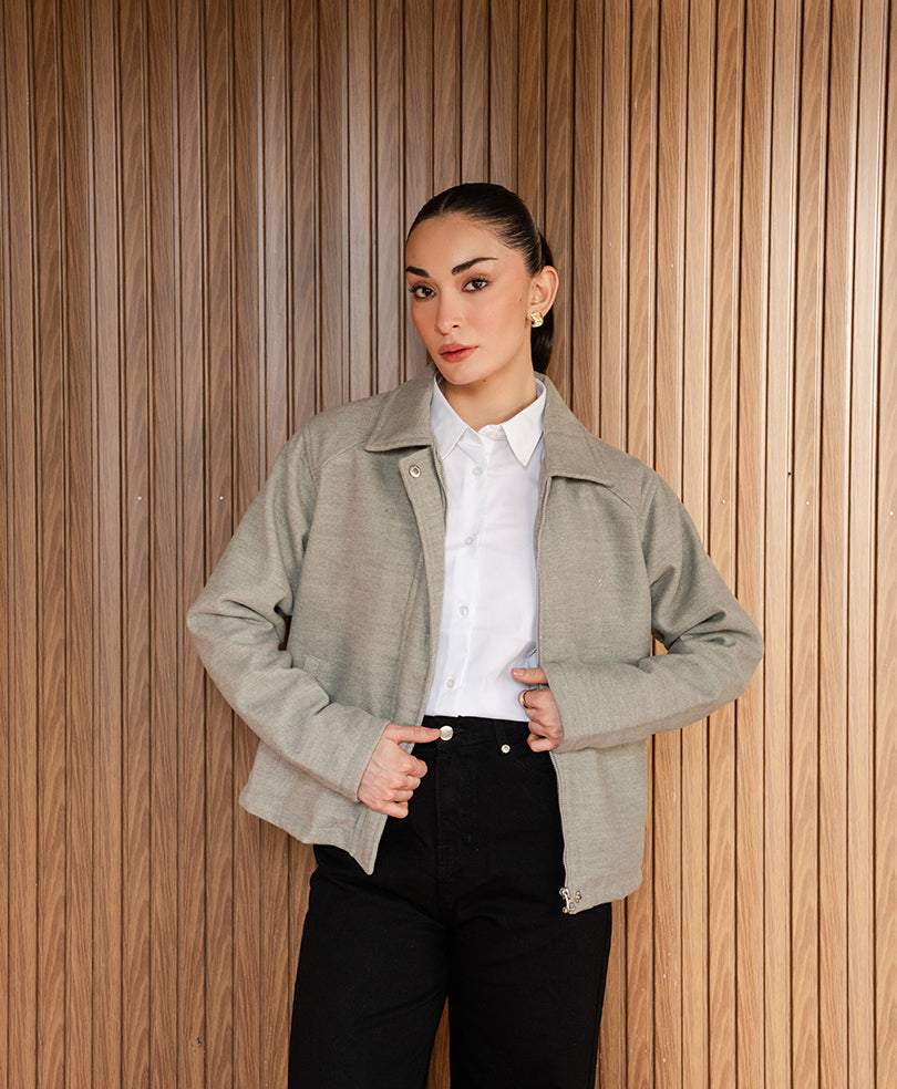 Grey Wool Frame Jacket (Women)