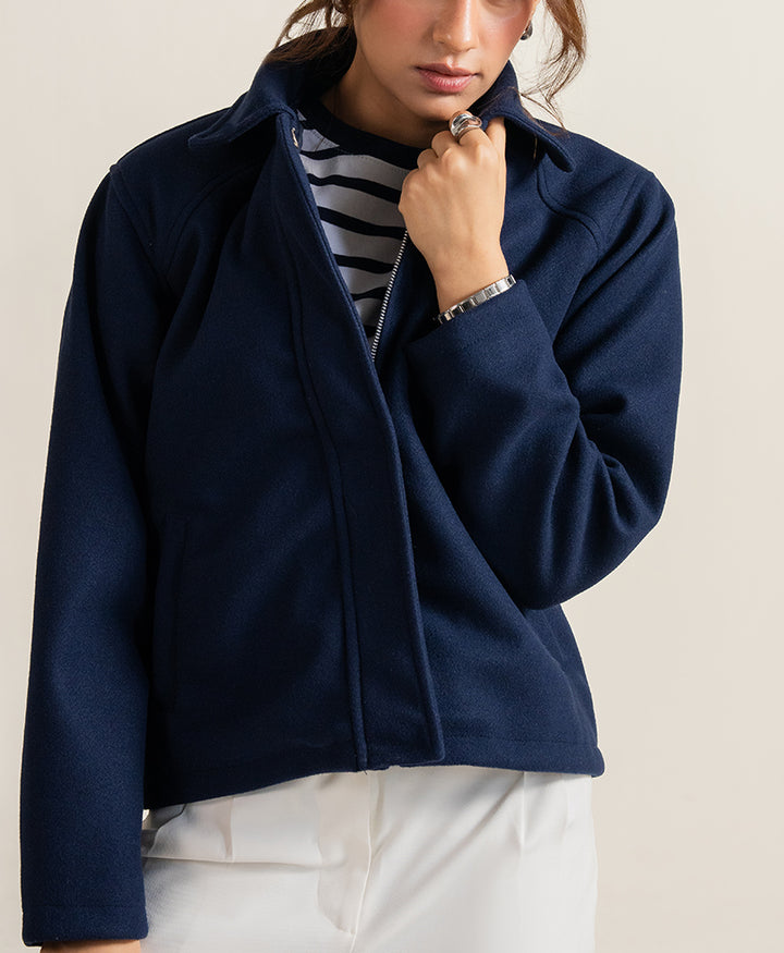 Navy Wool Frame Jacket (Women)