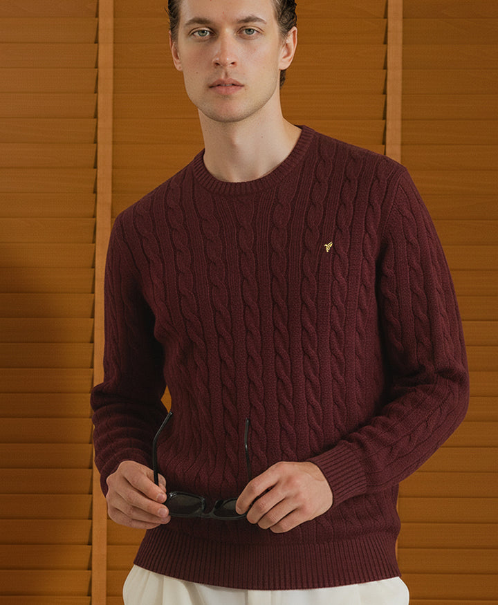 Maroon Cable Knit Sweater