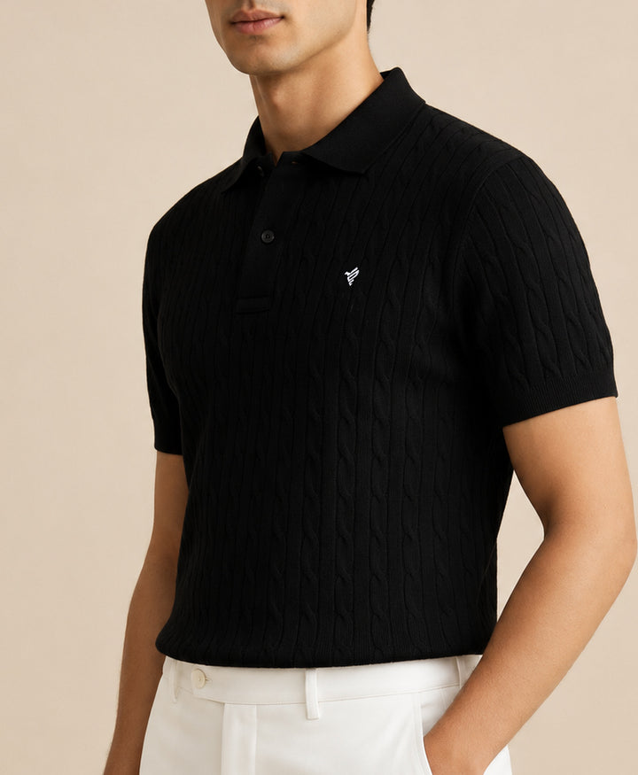 Black Cable Knit POLO