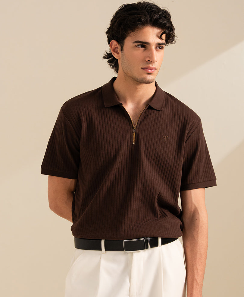 Chocolate Fine Drop Needle Zip POLO