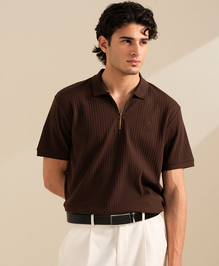 Chocolate Fine Drop Needle Zip POLO