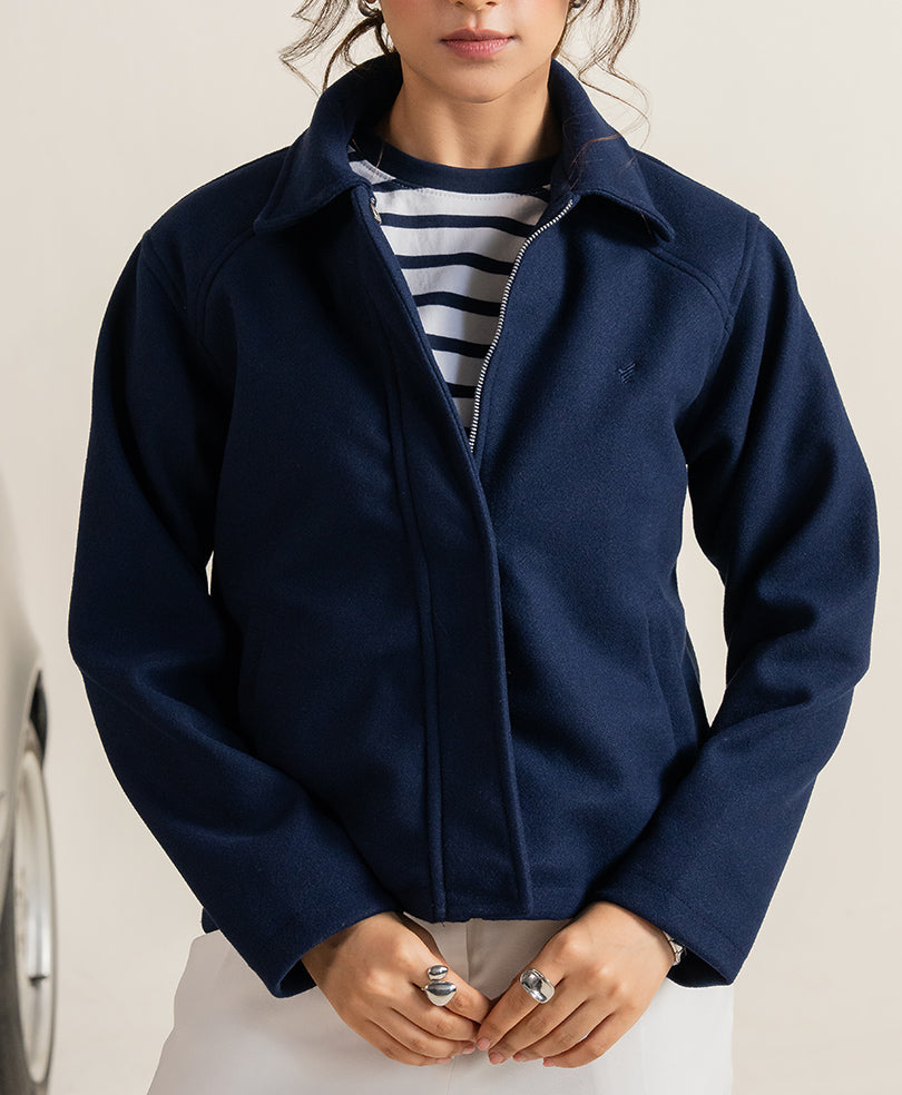 Navy Wool Frame Jacket (Women)