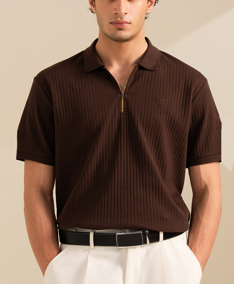 Chocolate Fine Drop Needle Zip POLO