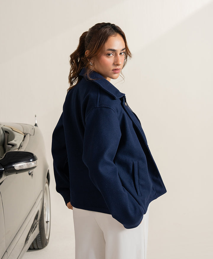 Navy Wool Frame Jacket (Women)