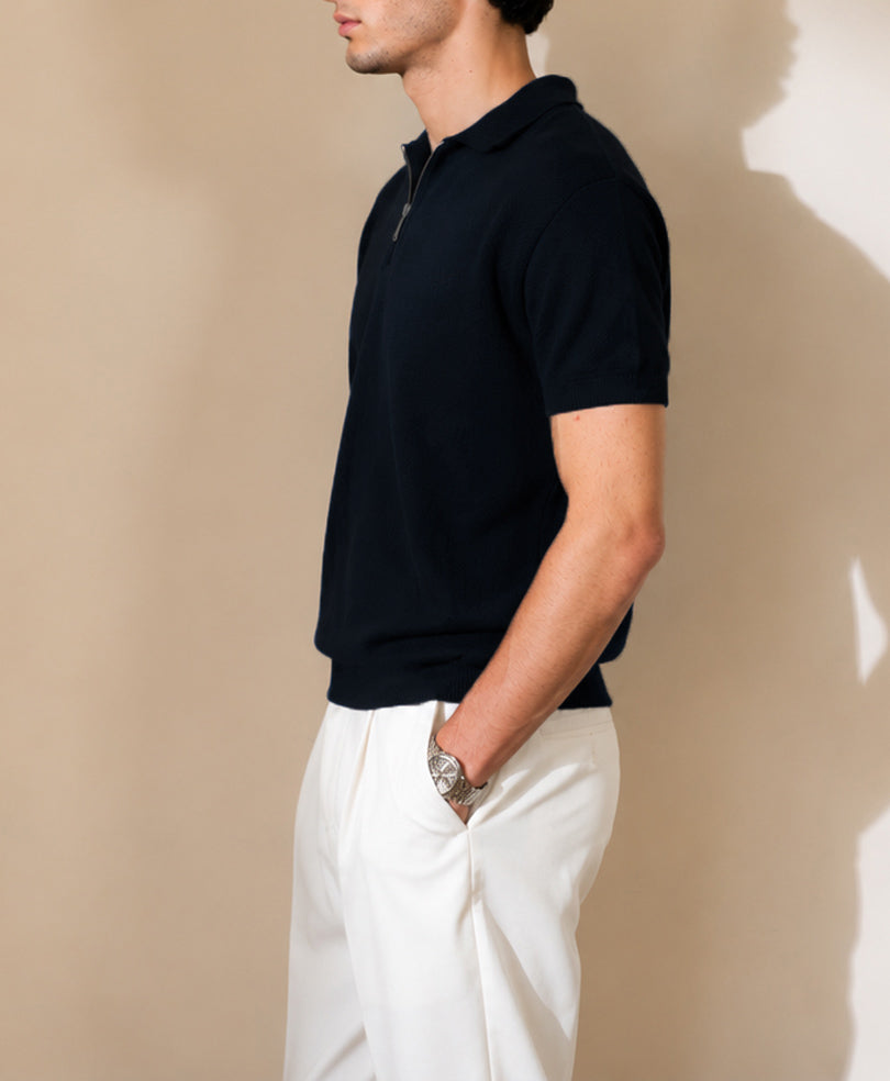 Black Mesh knit Zip POLO