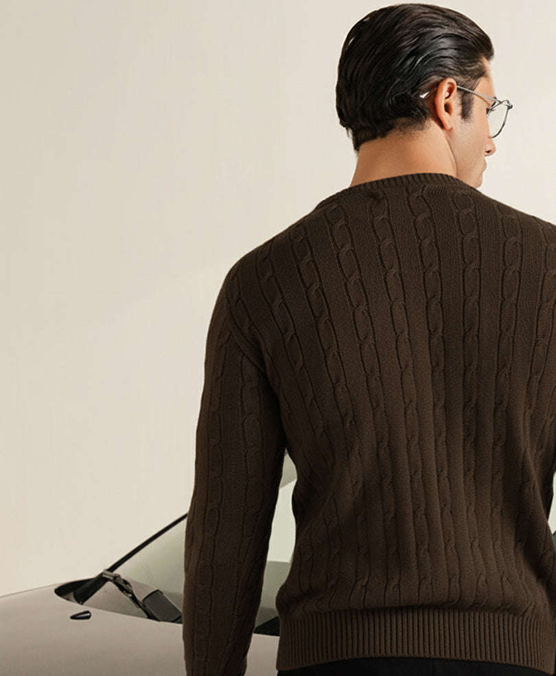 Chocolate Brown Cable Knit Sweater