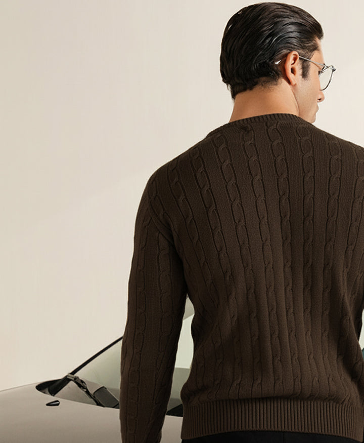Chocolate Brown Cable Knit Sweater
