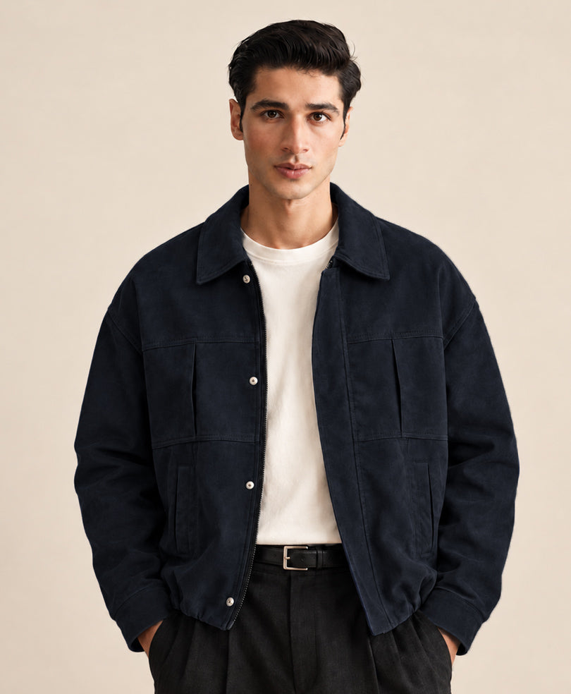 Navy Hudson Suede Jacket