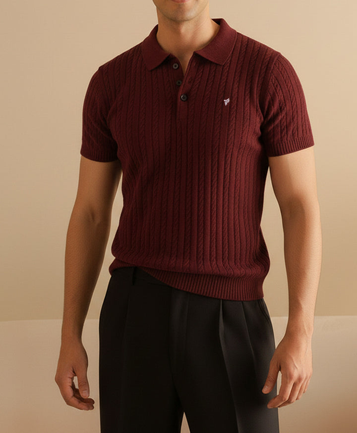 Maroon Cable Knit POLO