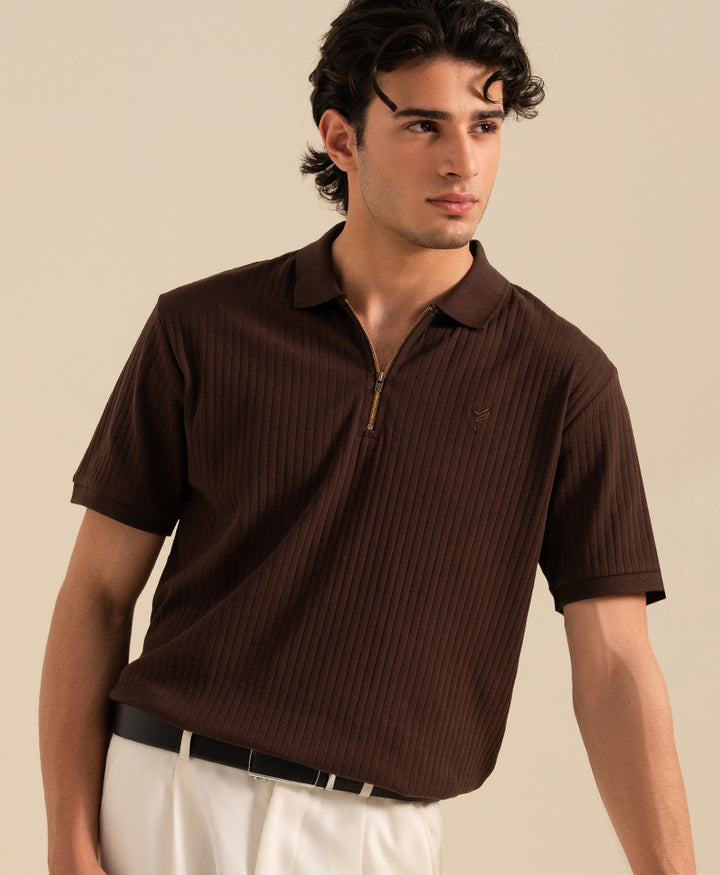 Chocolate Fine Drop Needle Zip POLO