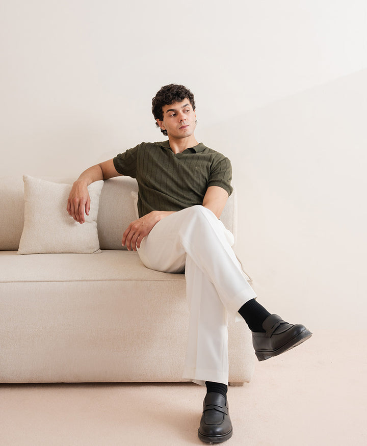 Drop Needle knit POLO Forest Olive