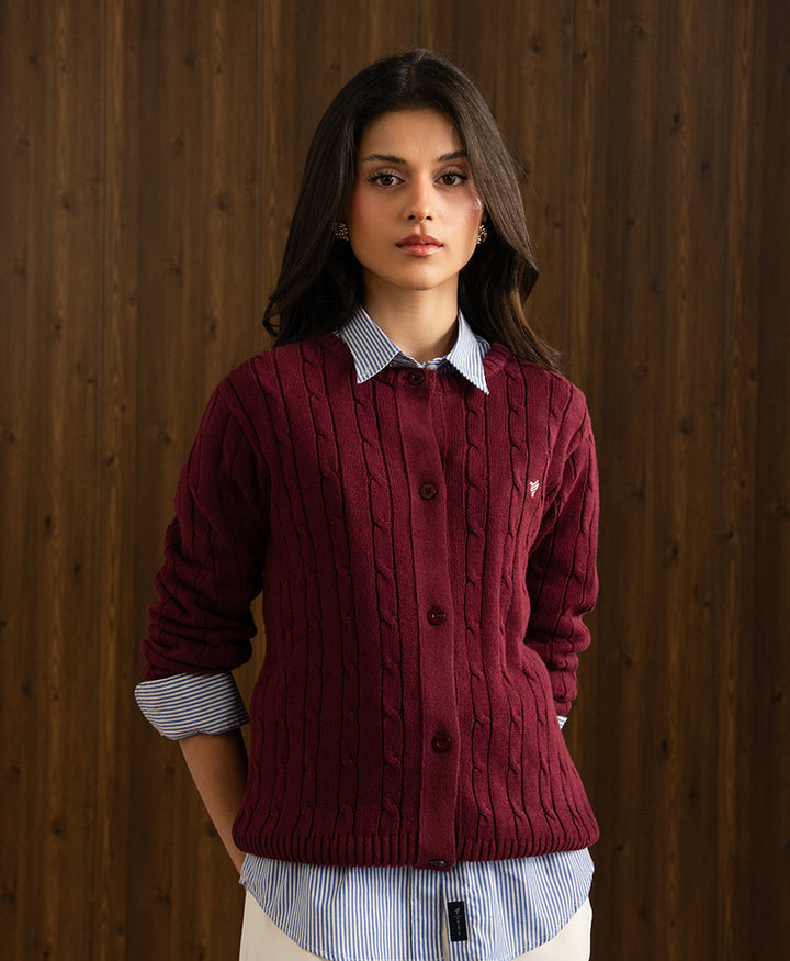 Wine Cable Knit Cardigan (Women)