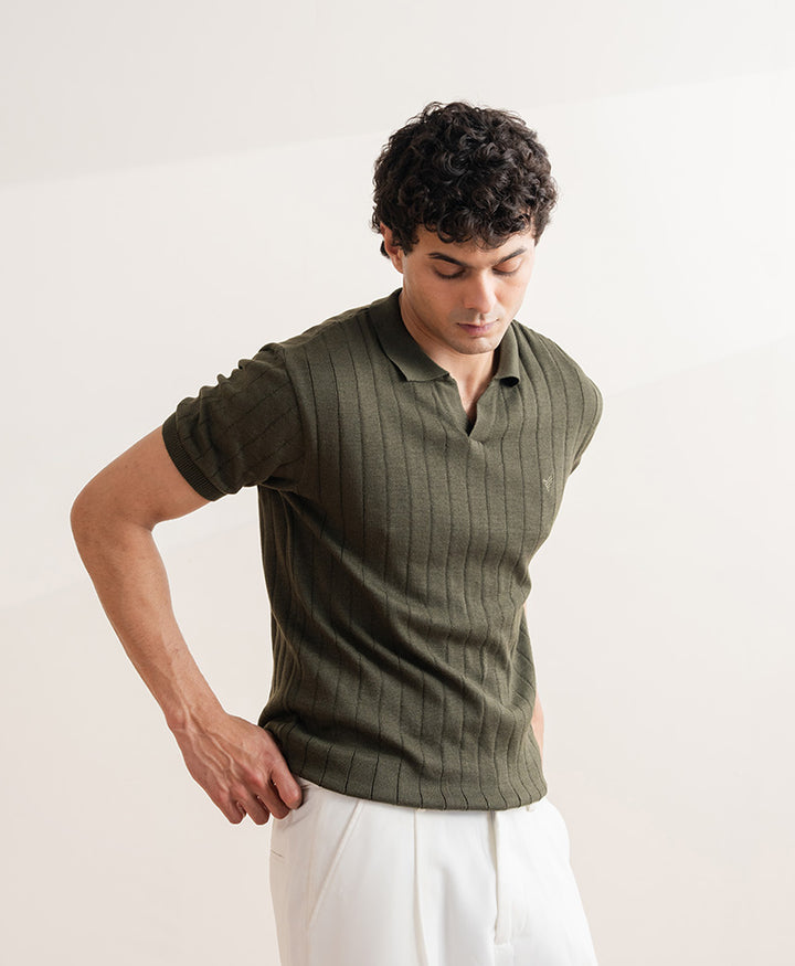 Drop Needle knit POLO Forest Olive