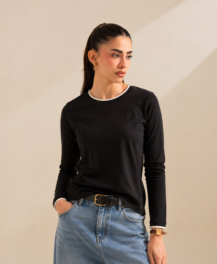 Black Contrast Crew (Women)