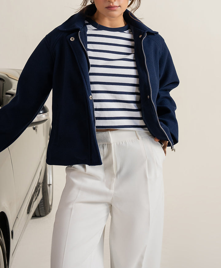 Navy Wool Frame Jacket (Women)