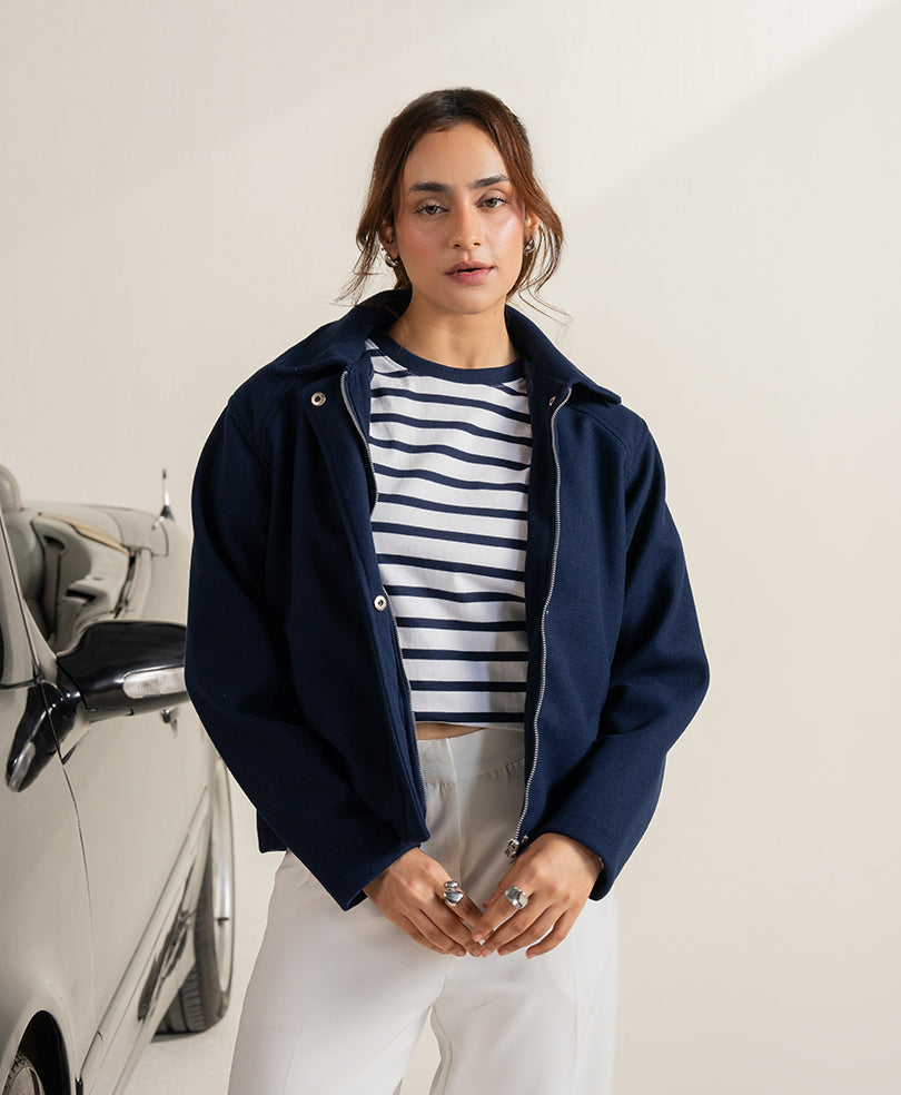Navy Wool Frame Jacket (Women)