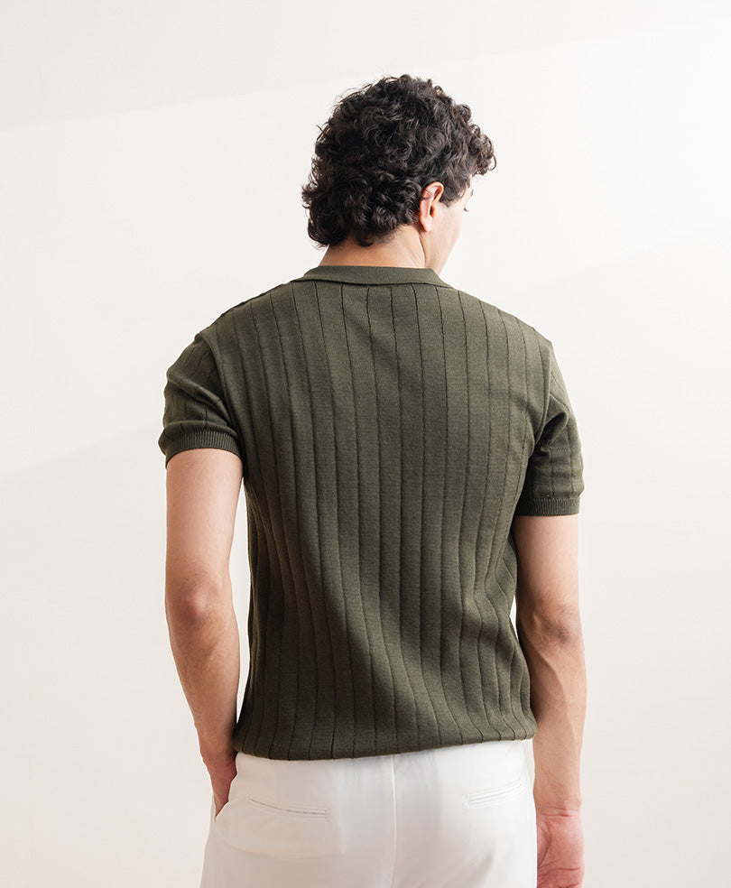 Drop Needle knit POLO Forest Olive
