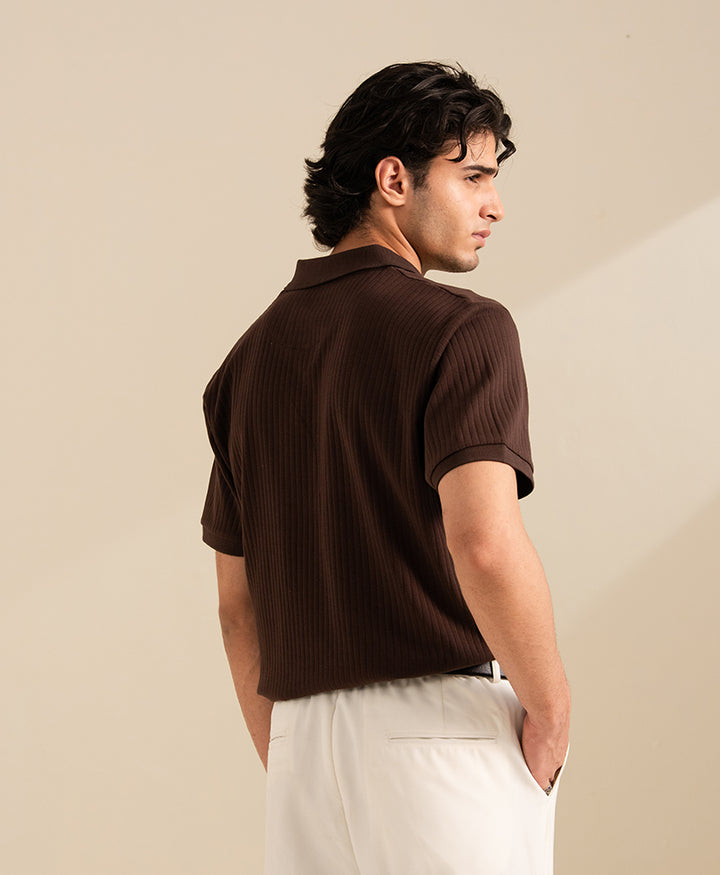 Chocolate Fine Drop Needle Zip POLO