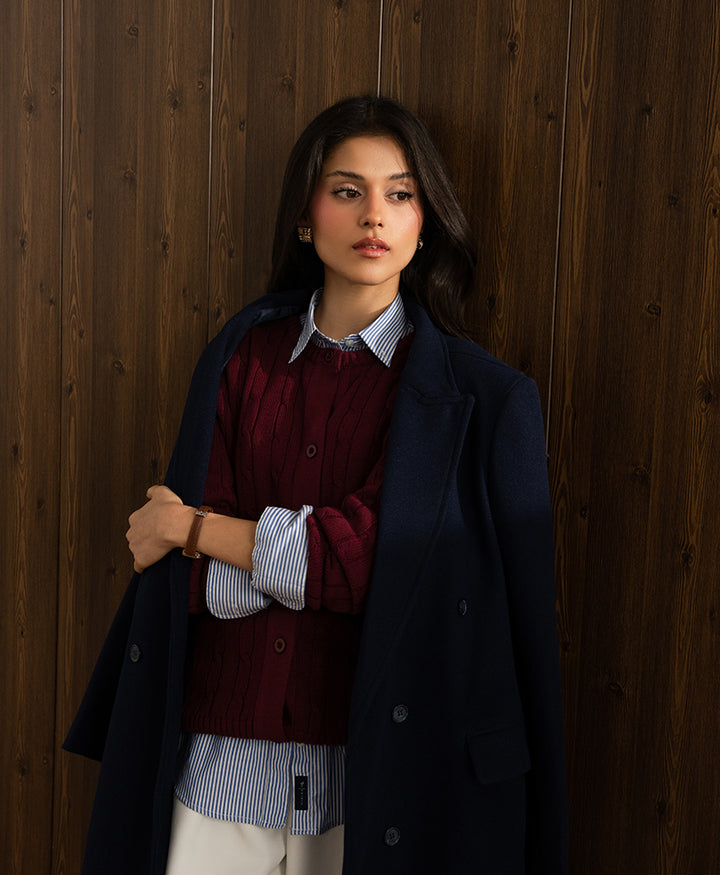 Wine Cable Knit Cardigan (Women)