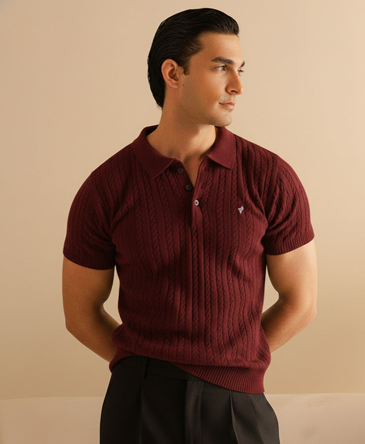 Maroon Cable Knit POLO