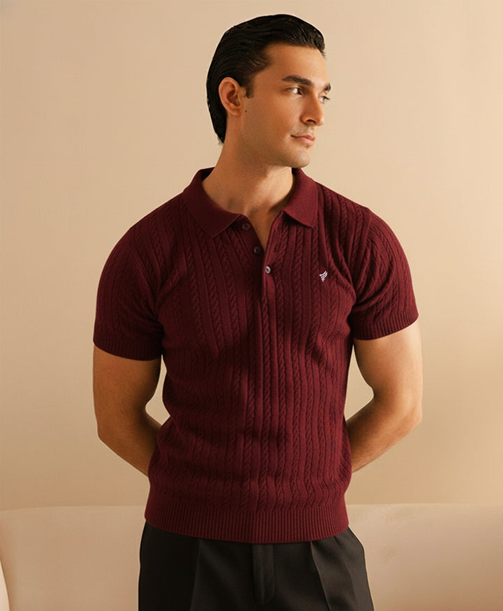 Maroon Cable Knit POLO