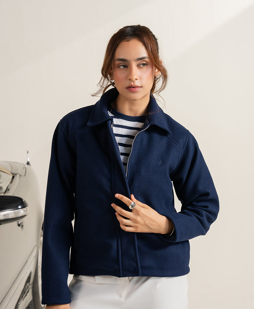 Navy Wool Frame Jacket (Women)