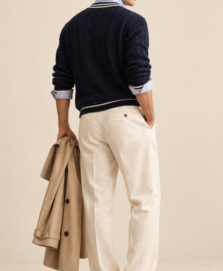 Navy Crimson Cable Knit Sweater