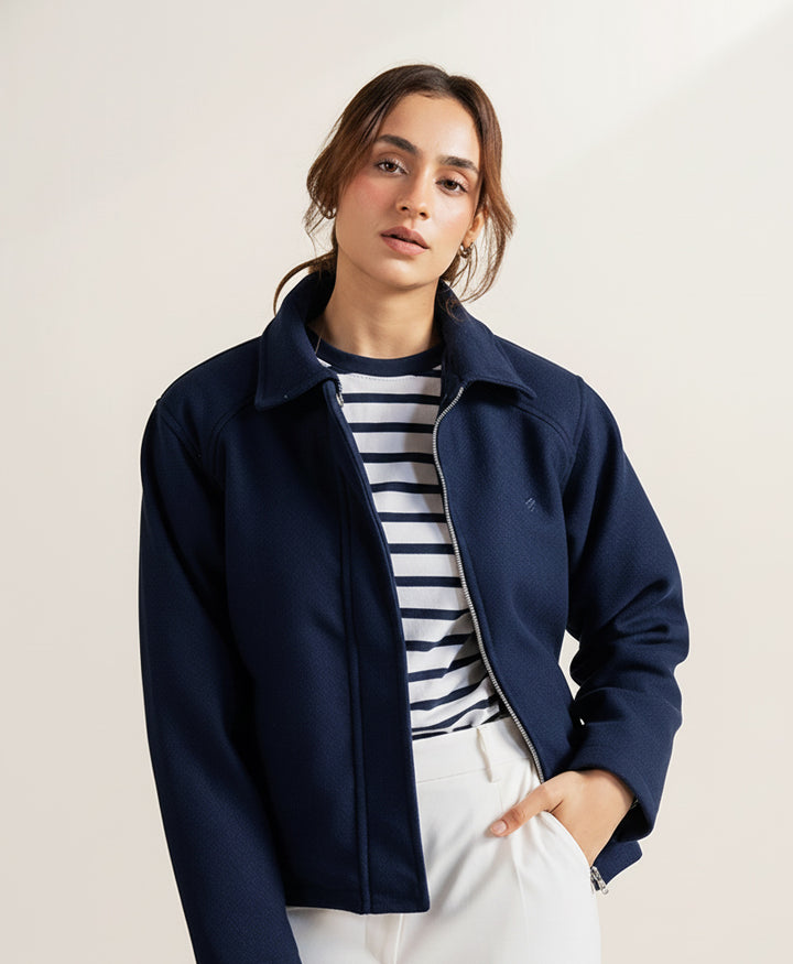 Navy Wool Frame Jacket (Women)