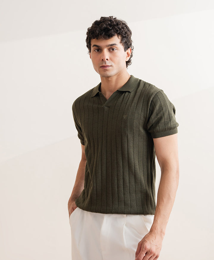 Drop Needle knit POLO Forest Olive