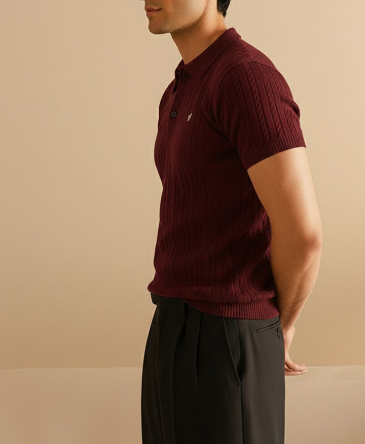 Maroon Cable Knit POLO