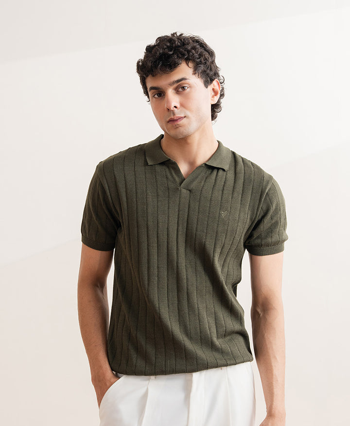 Drop Needle knit POLO Forest Olive