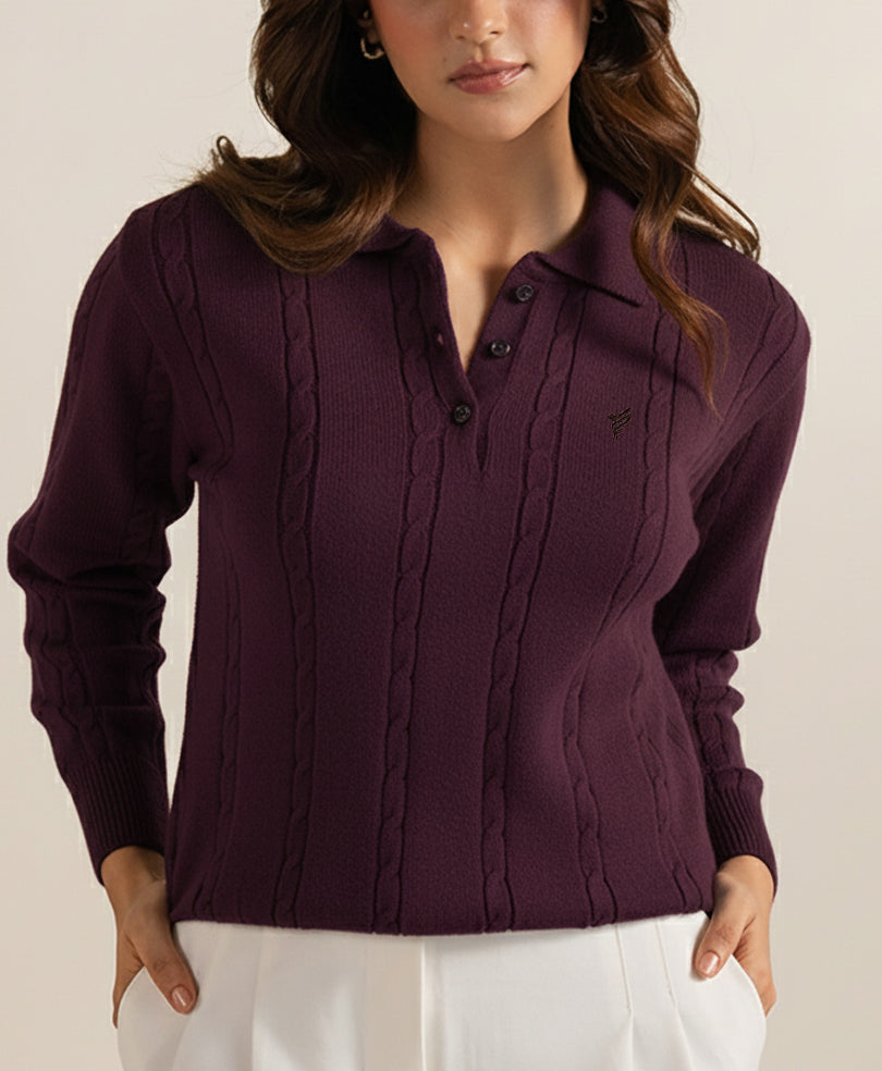 DK Purple Polo Cable Knit Sweater (Women)