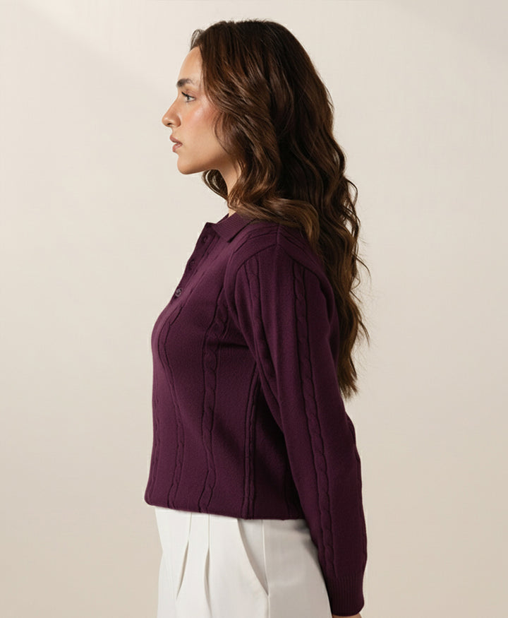 DK Purple Polo Cable Knit Sweater (Women)