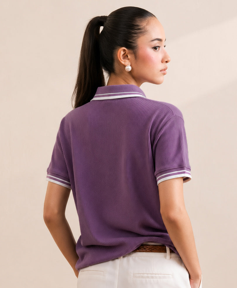 Vintage Voilet Waffle Knit Polo (Women)