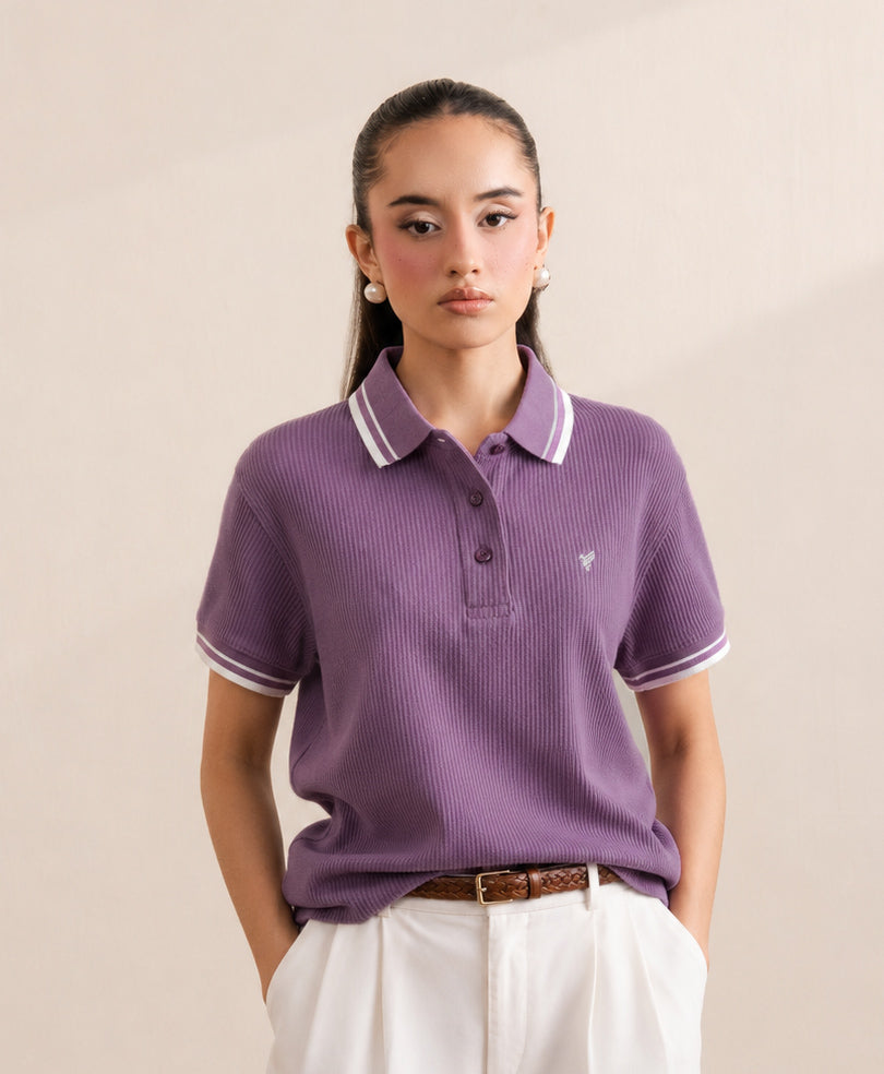 Vintage Voilet Waffle Knit Polo (Women)