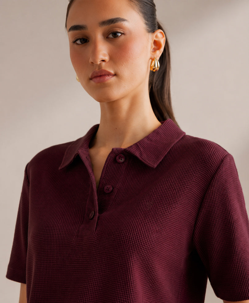 Burgundy Waffle Knit POLO (Women)