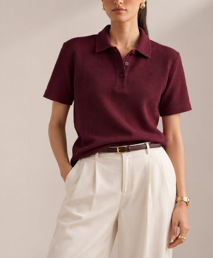Burgundy Waffle Knit POLO (Women)