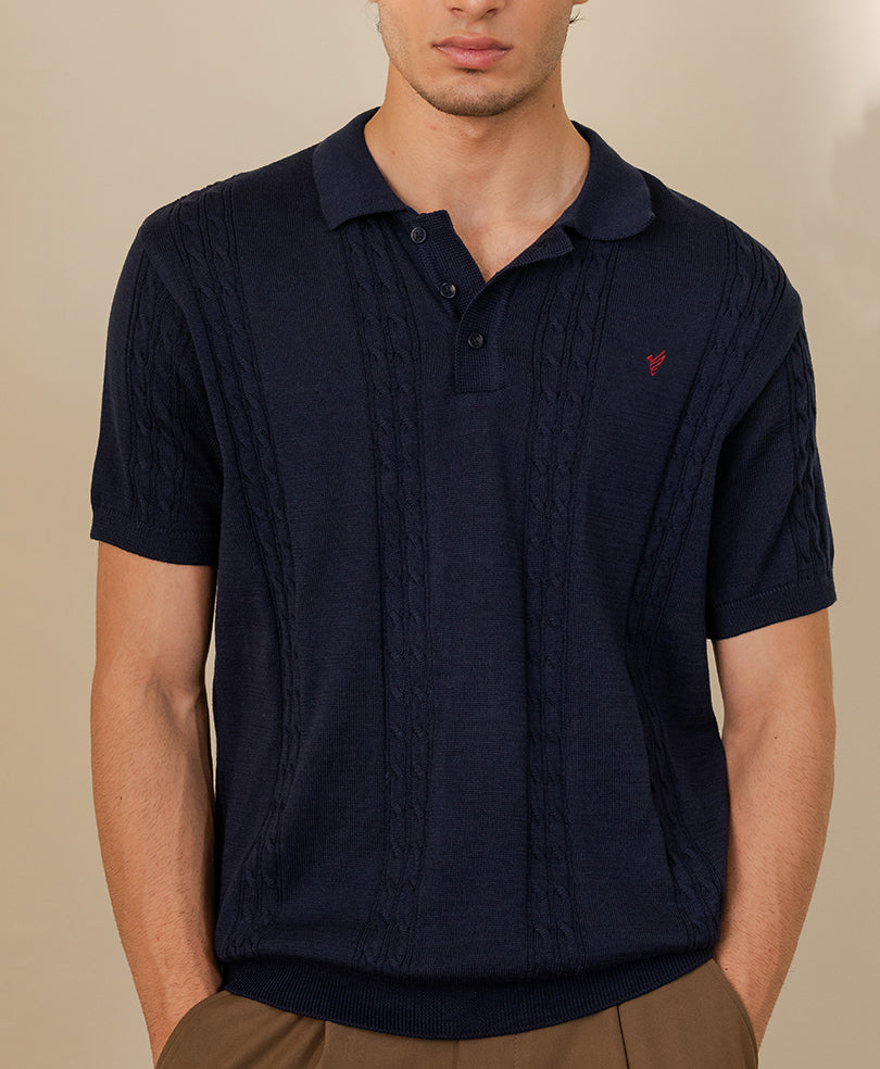 Modern Cable Knit POLO Standard Navy