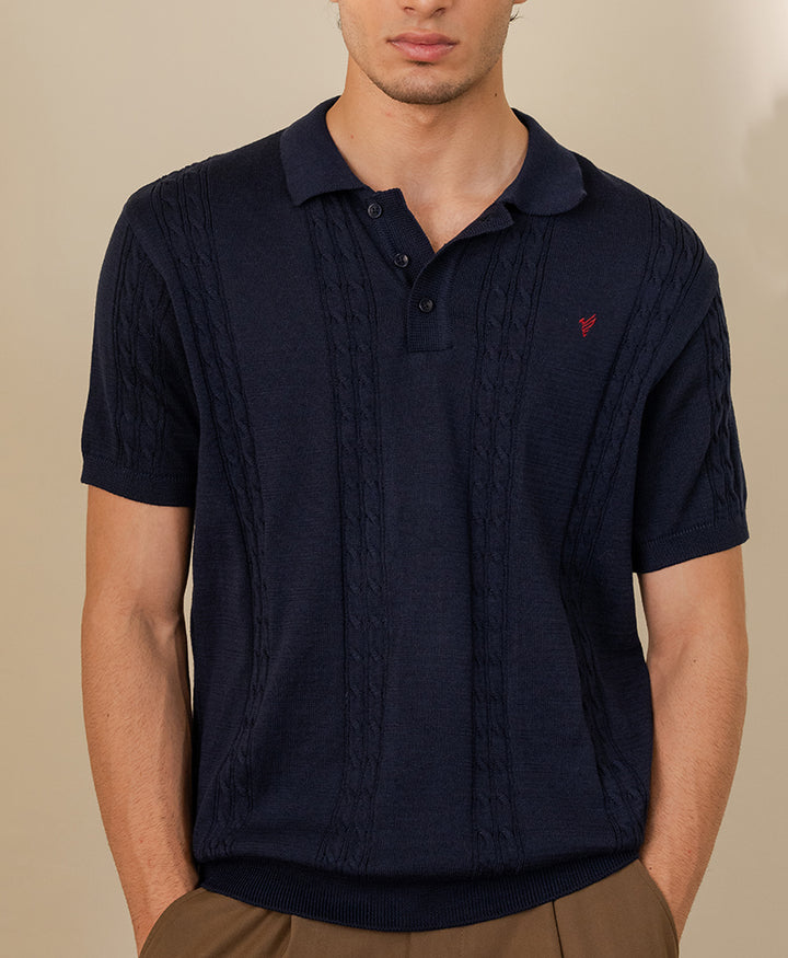 Modern Cable Knit POLO Standard Navy