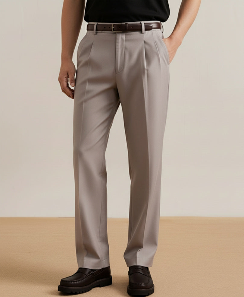 Beige Pleated Dress Pants