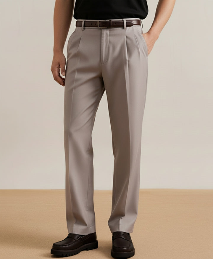 Beige Pleated Dress Pants