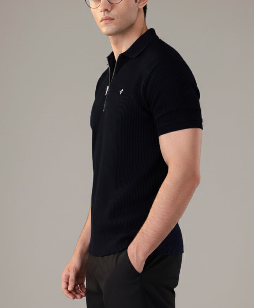 Black Waffle Zip POLO