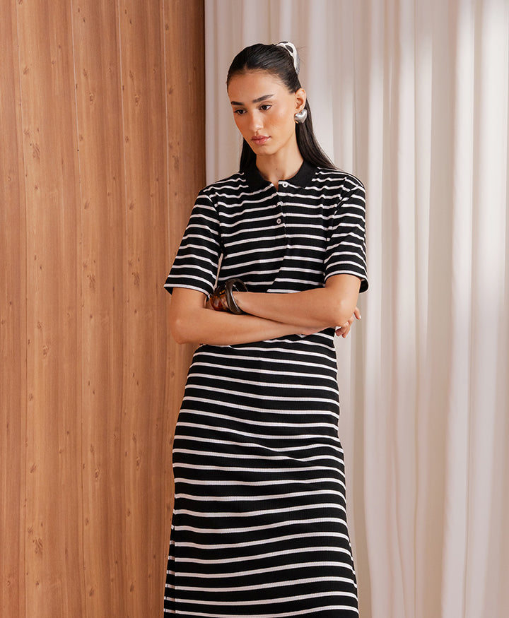 City Striped Knit Long Dress (Women)