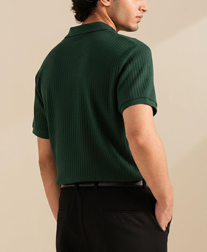Forest Green Fine Drop Needle Zip POLO